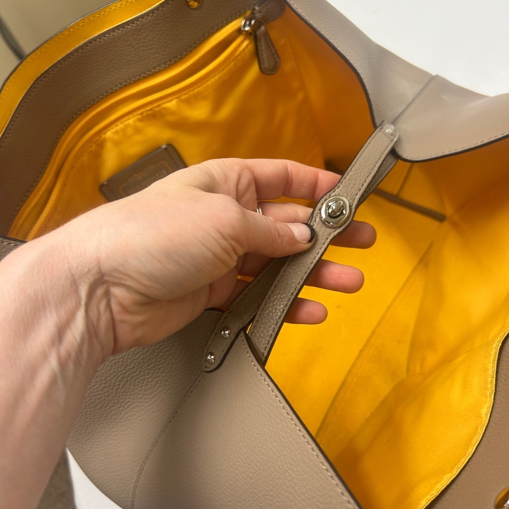 Coach Pebbled Leather Tote in Beige - Picture 10 of 16
